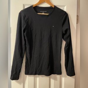 Womens Ladies large black tommy hilfiger long sleeve crew neck tshirt top